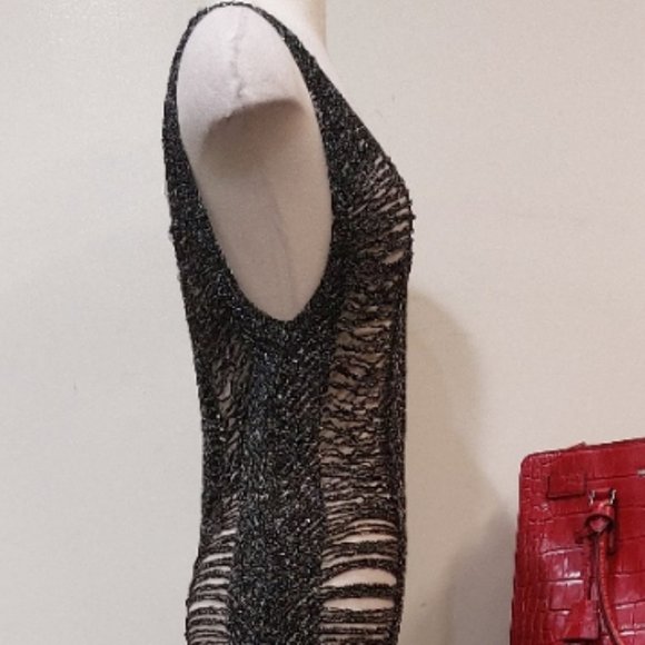 Vintage Distressed Crochet Maxi Dress in Metallic Black Thread - Picture 12 of 13